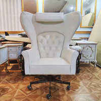 Table de lecture et chaise en cuir blanc de luxe, mobilier de bureau en bois sculpté