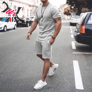 Fashion Blank Color Men's T-shirt and Short Sets Knit Jersey <b>Summer</b> Cotton t Shirt Short Sets for Men - Product Image 2
