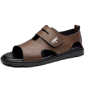 Sandales d'été en cuir véritable à bout ouvert pour homme, avec empeigne en maille, décontractées, à semelle souple, respirantes, avec soutien de la voûte plantaire, à enfiler - Product Image 6