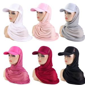 New Design Summer Fashion Beach Hijab Head Scarf Women Plain Shawl Instant Hijab with Baseball Cap Common Fabric - Product Image 6