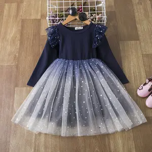 고품질 여름 착용 드레스 디자인 파티 동향 아기 소녀 패션 어린이 레이스 긴 소매 드레스