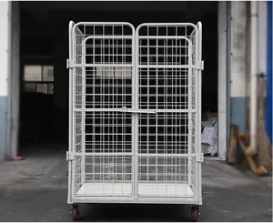 RB1002 Warehouse Cargo Transport Electric Galvanized Folding Wire Mesh Roller Container Logistics Rolling Trolley