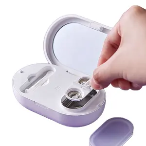 Kotak Pembersih Lensa Kontak Ultrasonik Portabel, Penghilang Penjepit dengan Cermin Kecantikan untuk Rumah Kantor Perjalanan & Aktivitas Luar Ruangan