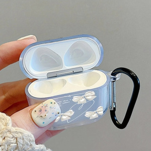 Para AirPods 3/1/2/Pro 2 elegante funda de lazo blanco funda suave con mosquetón estilo Simple - Product Image 2
