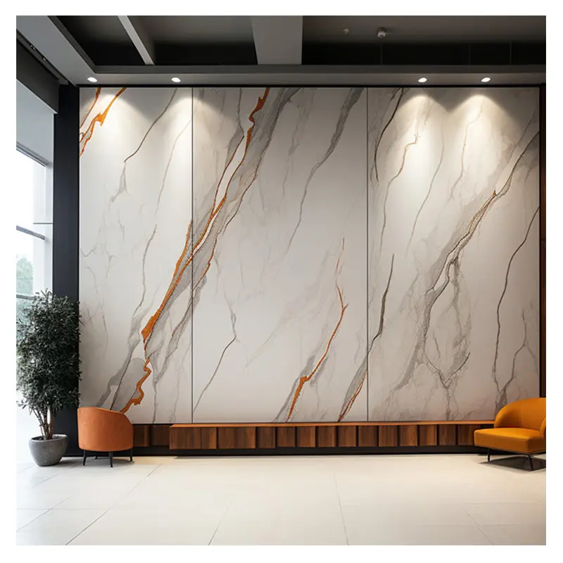 2023 New Glossy WPC Faux Stone Marble Sheet Bathroom Waterproof Wood Fiber Bamboo Charcoal Board Wall Panel For TV Background