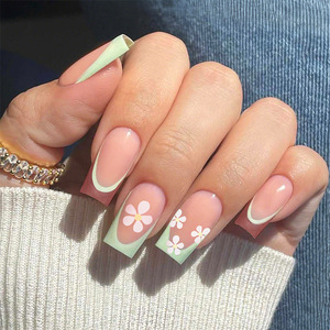 Venta al por Mayor de 24 <span class=keywords><strong>Uñas</strong></span> Postizas con Diseño Floral de Primavera/Verano, <span class=keywords><strong>Uñas</strong></span> <span class=keywords><strong>Francesas</strong></span> con Diseño de Pétalos, <span class=keywords><strong>Uñas</strong></span> Artificiales Elegantes y Reutilizables - Product Image 2