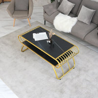 Table basse rectangulaire minimaliste de style nordique moderne avec plateau en marbre et structure en acier avec espace de rangement BTCT034 pour salon