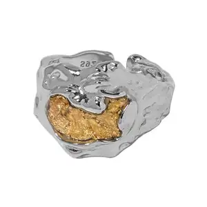 Rs137 prata esterlina 925 joias, banhados à platina 18k cor de ouro pedra ajustável mulheres prata de quartzo pedra preciosa anéis zircônia