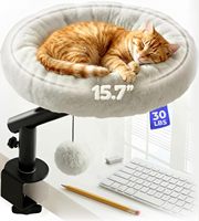 360 °   Lit de bureau pour chat réglable en hauteur et rotatif, nid rond, hamac, structure métallique pour fixation sur table