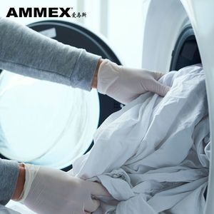 ถุงมือยางลาเท็กซ์แบบใช้แล้วทิ้ง Ammex ปราศจากแป้ง ผิวสัมผัสแบบมีลาย สำหรับใช้ในบ้านและอาหาร บรรจุ 100 ชิ้นต่อกล่อง - Product Image 3
