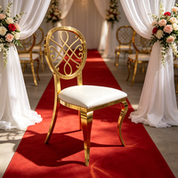 Chaise de banquet de luxe en acier inoxydable doré, chaise de salle à manger décorative à dossier rond, chaise de mariage rembourrée pour mobilier d'événements hôteliers