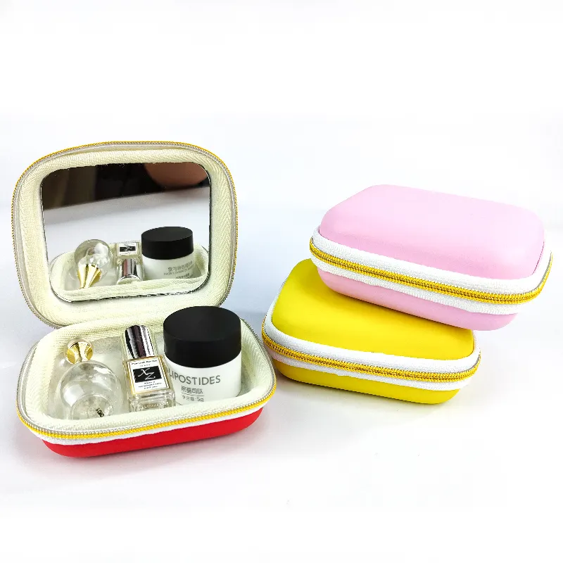 Aangepaste Mini Cosmetische Case Draagbare Reis Mini Cosmetische Doos Voor Macaron Kleur Mini Make-Up Spiegel Cosmetische Case
