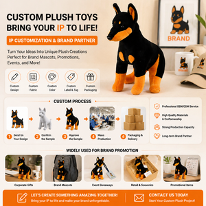 Peluche de <span class=keywords><strong>Doberman</strong></span> Personalizado al por Mayor, Ideal para Tiendas de Mascotas, Regalos y Decoración del Hogar |   Cantidad mínima de pedido 500 piezas, Marca personalizable disponible - Product Image 6