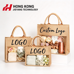 Bolsas de Yute Ecológicas al por Mayor con Asa de Cuerda de Algodón, Ventana Transparente de PVC y Estampado de Letras, Ideales para Regalos, Fiestas y Playa - Product Image 1