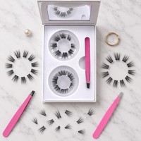 Kit de Pestañas Postizas Pre-Formadas, Naturales, 3D, de Fibra Sintética, con Pinzas y Caja de Regalo