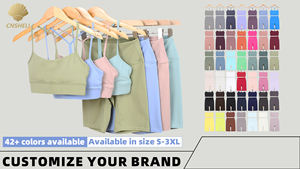 42 colores listos para enviar sensación desnuda elegante transpirable Yoga Fitness gimnasio entrenamientos <span class=keywords><strong>Y</strong></span> espalda chaleco sin línea frontal Biker Shorts Sports Set - Product Image 4