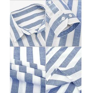 Chemise en lin pour homme, décontractée, à manches longues, boutonnée, rayée, chemise formelle - Product Image 4