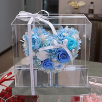 Vente en gros de boîtes en acrylique en forme de cœur avec hortensias préservés, boîte cadeau personnalisée avec rose éternelle, longue durée (3-5 jours), fête des mères