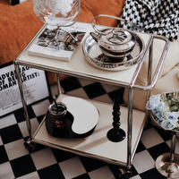 Table d'appoint mobile en métal pour canapé, table basse avec plateau en verre ou en acier, table de chevet, meuble de rangement pour salon et chambre à coucher