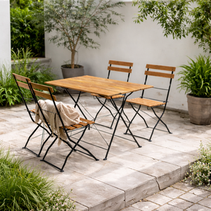 Ensemble de table et chaises pliantes en bois traditionnelles, légères, portables et confortables, 5 pièces, pour hôtel et villa - Product Image 2