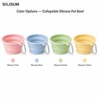 Bol de voyage pliable en silicone SILISUM personnalisé, bol d'alimentation pour chien pliable portable, bol pour animaux de compagnie en silicone de qualité alimentaire