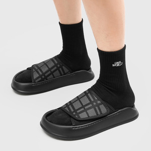 Men's individual embroidered <b>slippers</b> for summer 2026 waterproof and slip-resistant black sandals for outdoor wear - Product Image 1