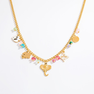 Collar de cadena de oro con dijes de animales y colgantes coloridos para mujer, joyería de moda. - Product Image 5