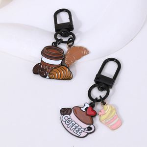 Porte-clés et pendentif de sac de téléphone portable personnalisable, motif dessin animé mignon, tasses à café, croissants et cupcakes, style art moderne d'usine - Product Image 1