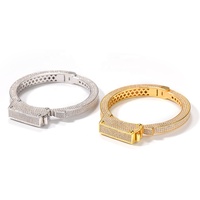 Bracelets de manchette pour hommes et femmes, en zircone cubique, doré, pour rappeur, nouvelle collection, Hip Hop, pavé Bling, couleur or