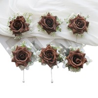 H0018 Bunga Mawar Buatan Tangan dari Sutra untuk Corsage Pergelangan Tangan Gaya Eropa Perlengkapan Pernikahan Warna Kopi Tua
