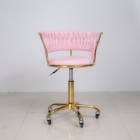 Chaise de barbier moderne réglable - Revêtement en velours, base dorée, design ergonomique, rotation à 360 degrés, hydraulique, pour salons de coiffure