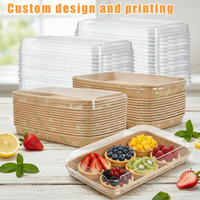 Contenants alimentaires jetables pour plats à emporter, boîtes anti-fuite personnalisées imprimées, plateaux de restauration en papier kraft avec couvercles transparents