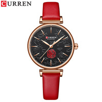 Jam Tangan Wanita CURREN 9078 Merek Ternama Mewah Anti Air Tali Kulit Merah Model Bunga Fashion Jam Tangan Quartz Wanita
