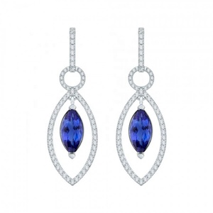 925 Sterling <b>Silver</b> Marquise Shape Tanzanite <b>Drop</b> <b>Earrings</b> - Product Image 1