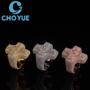 Anillo Cruzado con Incrustaciones de Moissanita, Plata de Ley 925, Joyería Hip Hop Personalizada, Anillo Cruzado con Diamantes de Moissanita VVS - Product Image 3