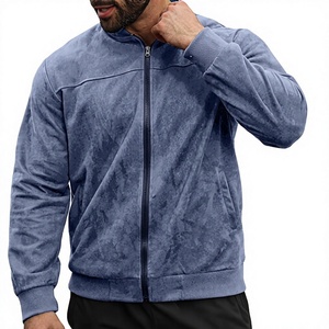 <b>Men's</b> <b>Suede</b> Fleece Bomber <b>Jacket</b> Loose Zip Up Streetwear Outerwear for Autumn - Product Image 4