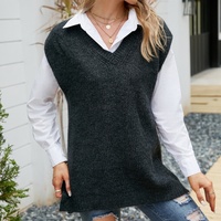 Gilet pull en tricot pour femme, style simple et polyvalent, idéal pour le quotidien, haut sans manches tendance pour femme, fabriqué en Chine