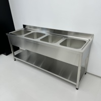 Équipement de cuisine commercial GROCHOO, évier de cuisine personnalisé en acier inoxydable 201/304 à quatre bacs, finition brossée mate, anti-corrosion