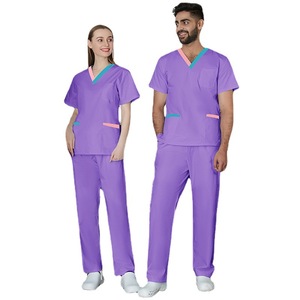 Ensembles de blouses médicales unisexes à col en V, manches courtes, anti-transpiration, avec pantalons et hauts multi-poches, pour le personnel médical et les salons de beauté - Product Image 1