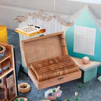 BINSADIQ CRAFTS – Nouveau kit de tampons alphabet vintage en bois de pin, 70 pièces, multifonction, tampons lettres peints à la main, boîte pour enfants, utilisation sur table