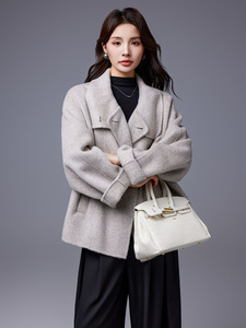 Nuovo Cappotto in Lana di <span class=keywords><strong>Yak</strong></span> con Collo Alto Elegante e Slim, Doppio Petto con Ampio Risvolto in Pizzo Vintage - Product Image 4