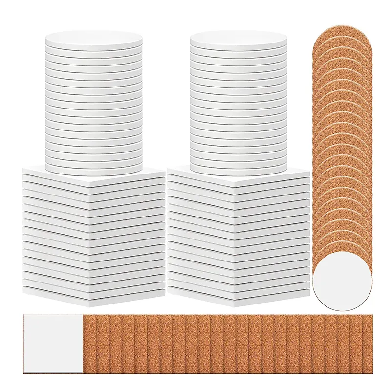USA Warehouse 10cm bentuk persegi bulat DIY cetakan tekan panas mengkilap putih kosong sublimasi keramik Coaster dengan gabus belakang