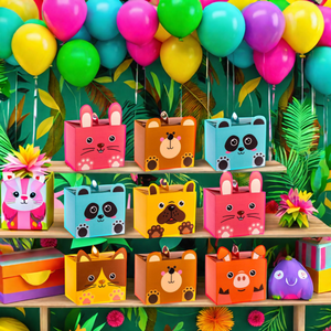 24 Cajas de Regalo de Cartón Reciclable con Temática de Jungla y Asas para Fiestas Infantiles, Safari, Zoológico, Dulces, Golosinas y Bocadillos - Product Image 4