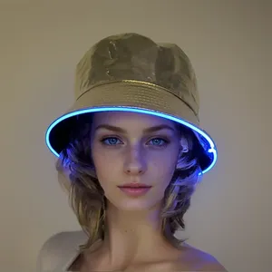 Cyberpunk Golden/argento LED cappello a secchiello al Neon novità forniture per feste luminoso berretto da pescatore donna uomo Hiphop Performance di danza - Product Image 1