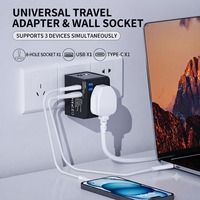 Adaptor Universal Multi-Negara Siap Kirim dengan USB-C USB-A 2.1A, charger perjalanan dengan colokan UK US EU AU untuk pengisian daya