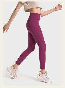 Leggins deportivos sólidos desnudos con logotipo personalizado para mujer, pantalones de Yoga transpirables de cintura alta de secado rápido con bolsillos - Product Image 3