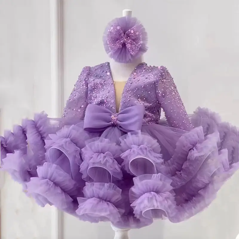 Western Style Costume Latest Summer Best Selling Cake Design Little Princess Girl Baby Birthday Puffy Gauze Dresses