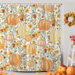 Rideau de Douche Floral Citrouille Personnalisé en Gros, Séchage Rapide, Installation Facile, Durable, Ensemble de Rideaux de Douche Halloween - Product Image 4