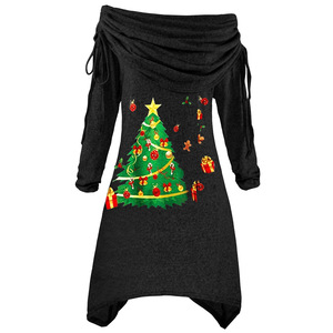 Robe en tricot à manches longues pour femmes avec imprimé sapin <span class=keywords><strong>de</strong></span> <span class=keywords><strong>Noël</strong></span> et col à volants, décontractée, automne-hiver, vente en gros - Product Image 2