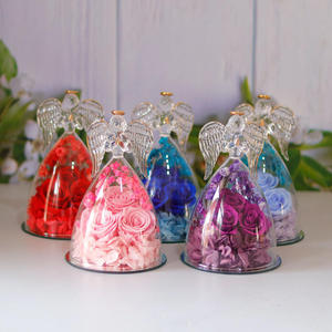 Statuette di Angeli sotto Cupola di Vetro, Rose Vere Conservate con Glicerina Ecologica, Regali di Natale e Compleanno per Donne, Mamme, Mogli, Confezione Regalo - Product Image 2